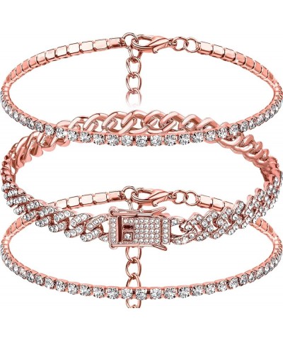 3 Pcs Anklets Bracelet for Women Adjustable Diamond Tennis Anklets for Girl Valentine's Day Wedding Rose Gold 9 Inch $10.07 A...