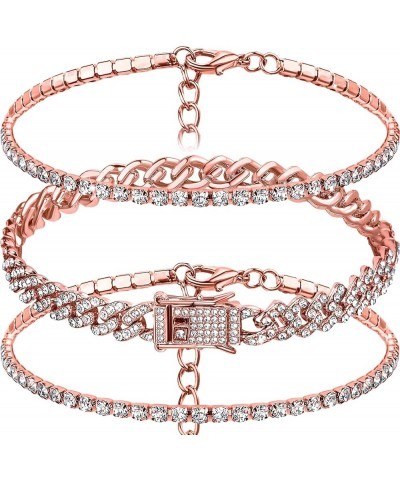 3 Pcs Anklets Bracelet for Women Adjustable Diamond Tennis Anklets for Girl Valentine's Day Wedding Rose Gold 9 Inch $10.07 A...