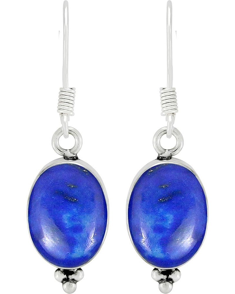 Southwestern Style 925 Silver Plated Pear Shape Natural Gemstones Earrings For Women, Handmade Bohemian Dangle Earrings Lapis...