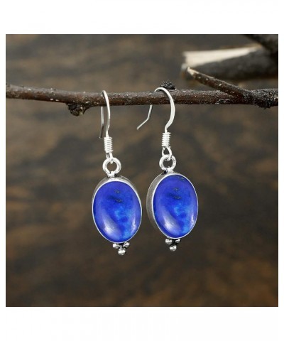 Southwestern Style 925 Silver Plated Pear Shape Natural Gemstones Earrings For Women, Handmade Bohemian Dangle Earrings Lapis...