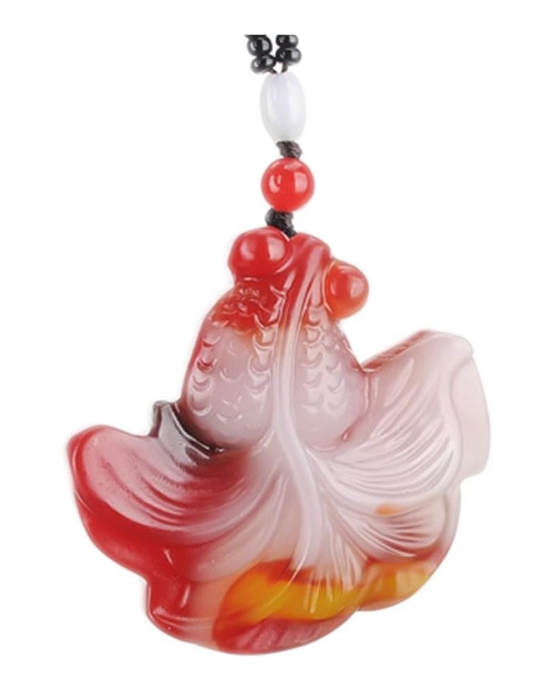 Natural Feng Shui Red Jade Necklace Pendant for Women Genuine Yoga Golden Jade Fortune Fish Fashion Auspicious $16.59 Necklaces