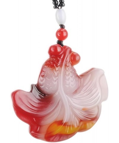 Natural Feng Shui Red Jade Necklace Pendant for Women Genuine Yoga Golden Jade Fortune Fish Fashion Auspicious $16.59 Necklaces