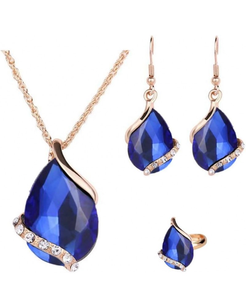 Women Crystal Pendant Gold Plated Chain Necklace Earring Jewelry Set blue $6.59 Jewelry Sets