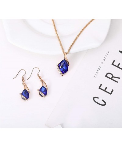 Women Crystal Pendant Gold Plated Chain Necklace Earring Jewelry Set blue $6.59 Jewelry Sets