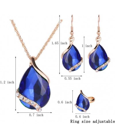 Women Crystal Pendant Gold Plated Chain Necklace Earring Jewelry Set blue $6.59 Jewelry Sets