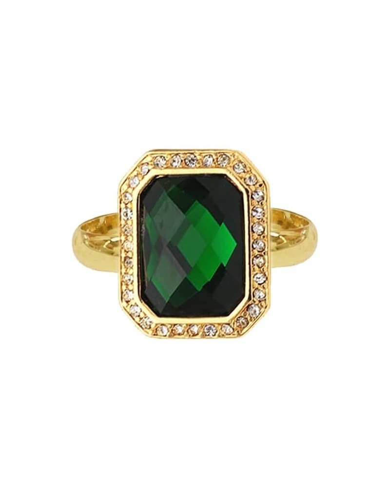 Green Simulated Emerald Statement Ring Women's Classical Gem Stone Engagement Jewelry Big Crystal Wedding Open Ring AAAA Cubi...