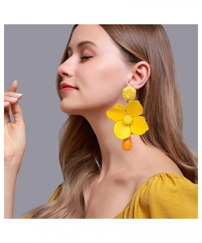 Retro Teardrop Big Flower Dangle Earrings Boho Layered Floral Petal Drop Earrings Statement fashion Earring for Women Girls y...