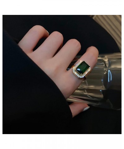 Green Simulated Emerald Statement Ring Women's Classical Gem Stone Engagement Jewelry Big Crystal Wedding Open Ring AAAA Cubi...