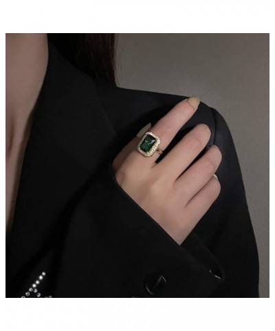 Green Simulated Emerald Statement Ring Women's Classical Gem Stone Engagement Jewelry Big Crystal Wedding Open Ring AAAA Cubi...