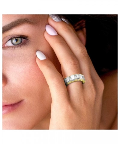 6mm 18K Gold Plated Wedding Eternity Ring Band with Clear Emerald Cut Cubic Zirconia Gemstones $11.01 Rings