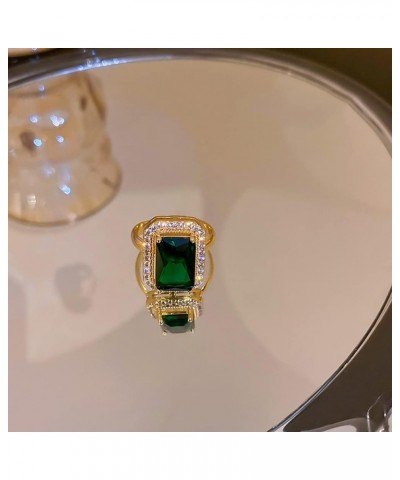 Green Simulated Emerald Statement Ring Women's Classical Gem Stone Engagement Jewelry Big Crystal Wedding Open Ring AAAA Cubi...