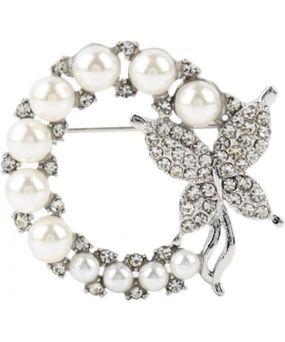 Pearl Rhinestone Wreath Butterfly Brooch for Women Baroque Trendy Elegant Circle Brooch Pin Pearl Crystal Butterfly Wreath Br...