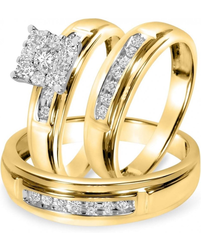 CZ His and Hers Wedding Couple Ring Bridal Set in 925 Sterling Silver 14K Yellow Gold Over Women's Size 4 & Men's Size 13 $71...