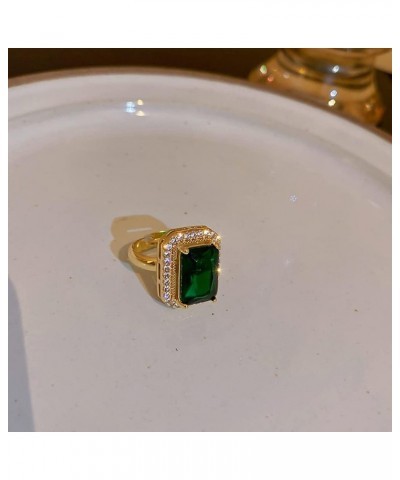 Green Simulated Emerald Statement Ring Women's Classical Gem Stone Engagement Jewelry Big Crystal Wedding Open Ring AAAA Cubi...