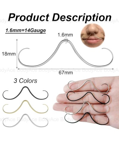 14G Septum Ring Mustache Nose Rings, Stainless Steel Christmas Nose Ring for Women Men, Gold Over Black Mustache Septum Pierc...