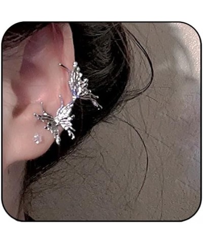 Ear Cuff Earrings for Women Cubic Zirconia Hoop Huggie Ear Cuffs for Women Non Piercing for Girls C-Silver butterfly $8.84 Ea...