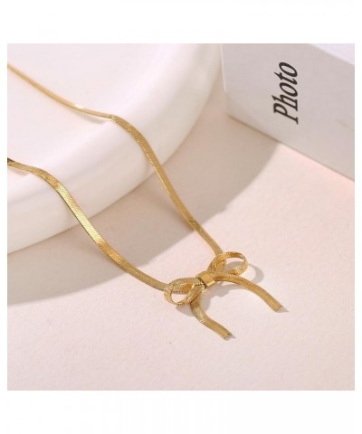 Dainty Bow Necklace Gold Silver Bow Tie Pendant Choker Necklace for Women and Girls Simple Chain Fashion Bowknot Necklace Jew...