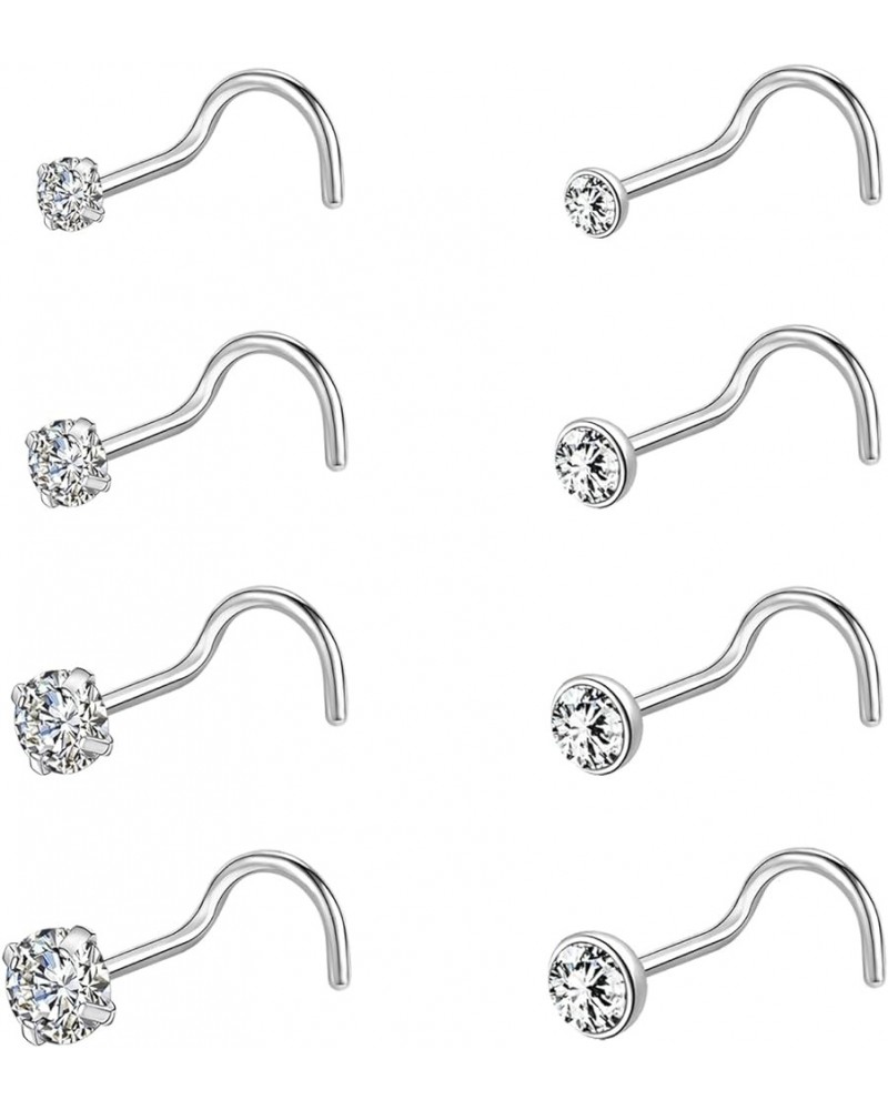 10Pcs 18G 20G Nose Ring Surgical Steel Nose Rings Studs Piercing 1.5mm 2mm 2.5mm 3mm Round Diamond CZ L Shaped Corkscrew Nose...