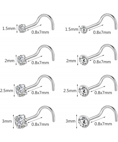 10Pcs 18G 20G Nose Ring Surgical Steel Nose Rings Studs Piercing 1.5mm 2mm 2.5mm 3mm Round Diamond CZ L Shaped Corkscrew Nose...