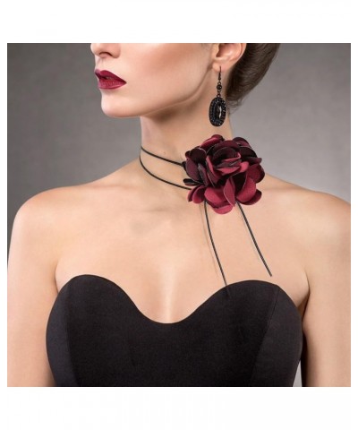 3PCS Flower Choker Necklace Fabric Long Choker Flower Rose Necklace Collar Choker for Women Girls Wedding Party Type 4 $7.97 ...