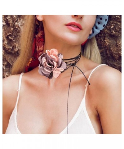 3PCS Flower Choker Necklace Fabric Long Choker Flower Rose Necklace Collar Choker for Women Girls Wedding Party Type 4 $7.97 ...