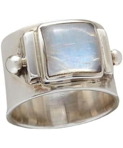 925 Sterling Silver Square Cut Moonstone Wide Band Ring Boho Vintage Rainbow Natural Moonstone Statement Solitaire Ring Retro...