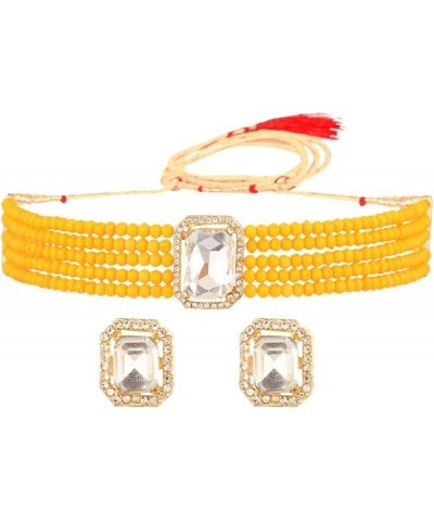 Indian Jewelry Bollywood Crystal Choker Necklace Earrings Wedding Jewelry Set for Women Girls Yellow $12.71 Jewelry Sets