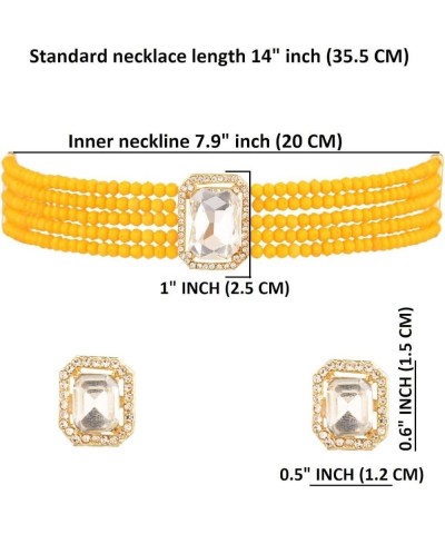 Indian Jewelry Bollywood Crystal Choker Necklace Earrings Wedding Jewelry Set for Women Girls Yellow $12.71 Jewelry Sets