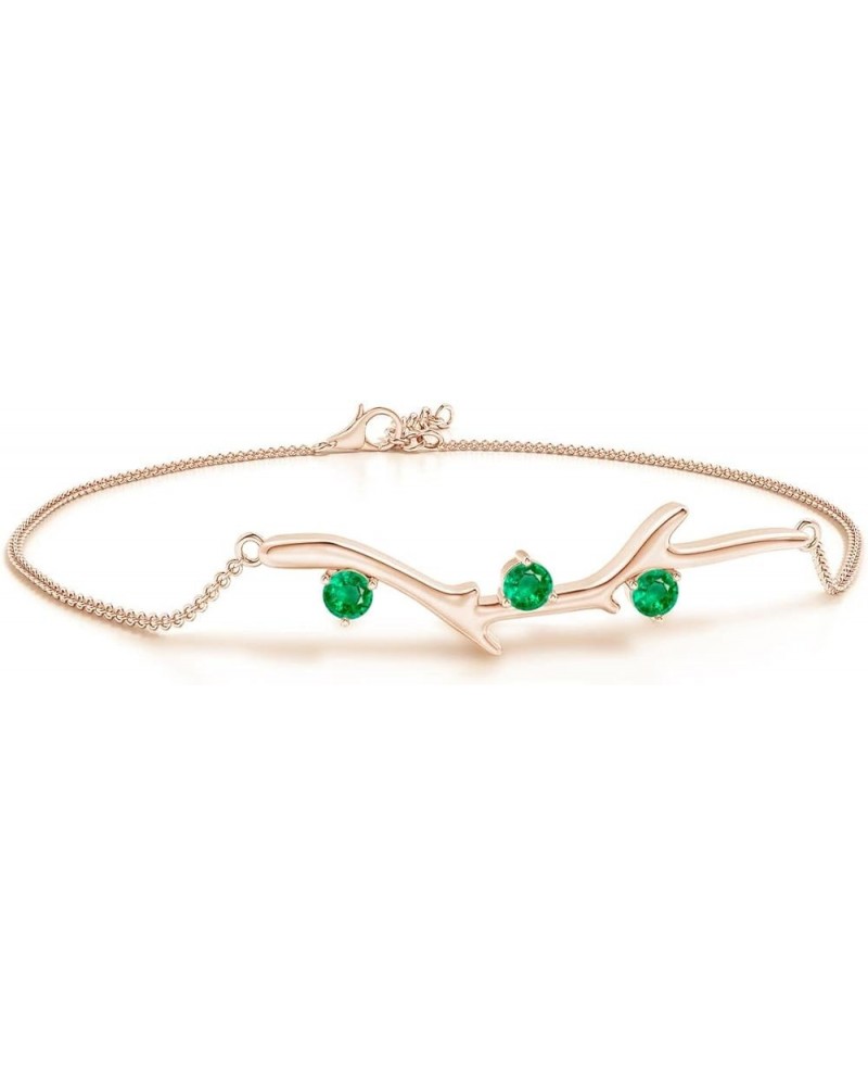 Natural Emerald Three Stone Bracelet for Women, Girls in 14K Solid Gold/Platinum | May Birthstone Jewelry Gift for Her | Wedd...