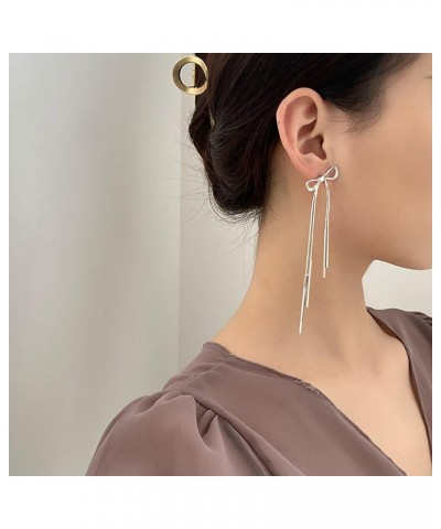 Gold Bow Drop Dangle Earrings for Women Hot Pink Long Chandelier Earrings Bow Tassel Earrings Geometric Long Bow Earrings Jew...