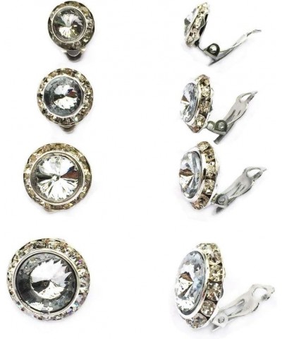 4Pairs 13mm 15mm 17mm 20mm Mixed Rhinestone Crystal Round Shaped Circle Clip Earrings Set Daily Wear Womens Jewelry Clear $9....