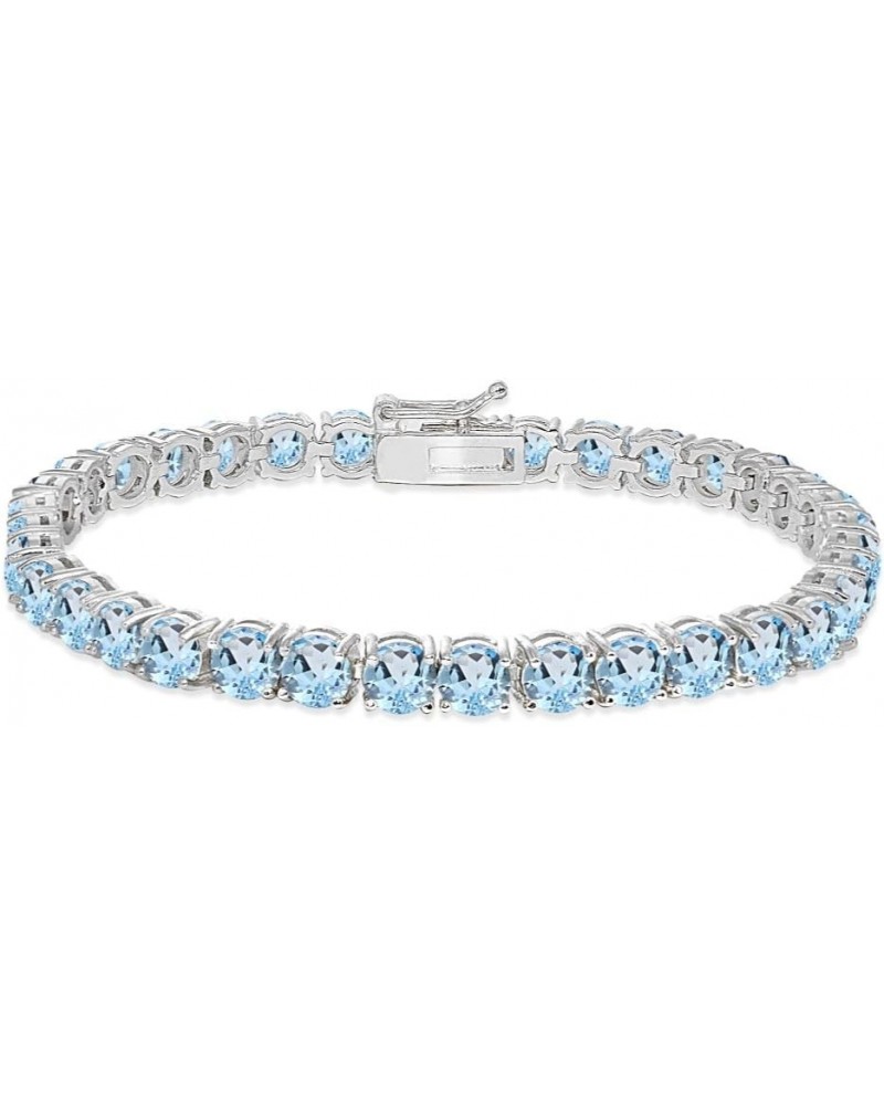 Sterling Silver 5mm Round Genuine, Created or Simulated Gemstone Tennis Bracelet for Women Blue Topaz - Sterling Silver $47.2...