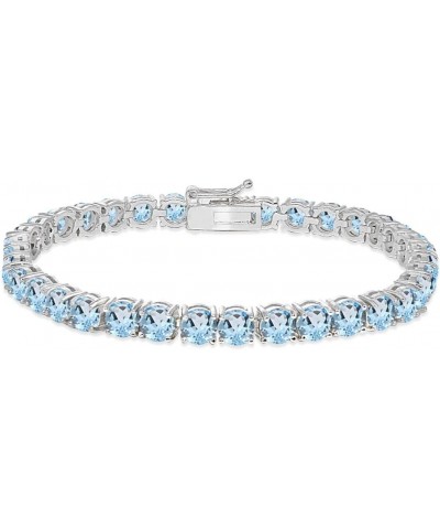 Sterling Silver 5mm Round Genuine, Created or Simulated Gemstone Tennis Bracelet for Women Blue Topaz - Sterling Silver $47.2...