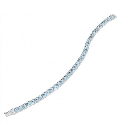 Sterling Silver 5mm Round Genuine, Created or Simulated Gemstone Tennis Bracelet for Women Blue Topaz - Sterling Silver $47.2...