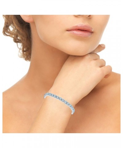 Sterling Silver 5mm Round Genuine, Created or Simulated Gemstone Tennis Bracelet for Women Blue Topaz - Sterling Silver $47.2...