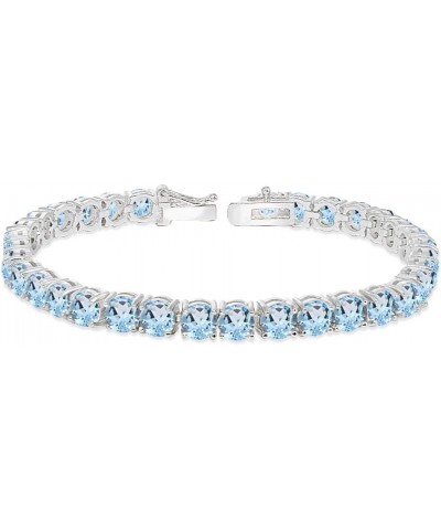 Sterling Silver 5mm Round Genuine, Created or Simulated Gemstone Tennis Bracelet for Women Blue Topaz - Sterling Silver $47.2...