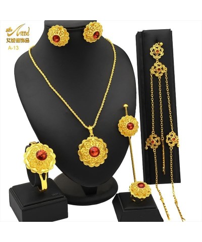 24K Gold Plated Ethiopian Jewelry Sets for women Wedding Party Bridesmaid Habesha Necklace Ring Hairpin Bracelet Earrings 6pc...