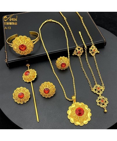 24K Gold Plated Ethiopian Jewelry Sets for women Wedding Party Bridesmaid Habesha Necklace Ring Hairpin Bracelet Earrings 6pc...