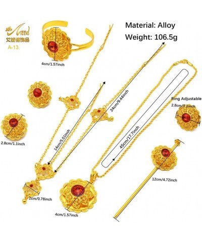 24K Gold Plated Ethiopian Jewelry Sets for women Wedding Party Bridesmaid Habesha Necklace Ring Hairpin Bracelet Earrings 6pc...