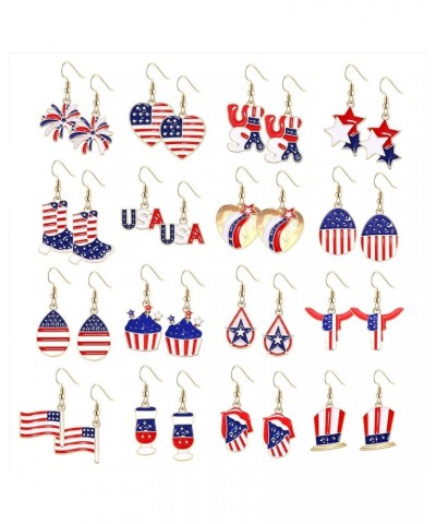 16Pairs USA Flag Earrings for Women American Red White Blue Patriotic Earrings Flag Star Heart Multi Charms Independence Day ...