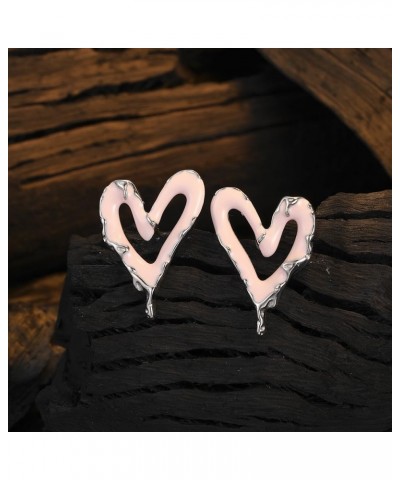 Pink Hollow Heart Shaped Small Stud Earrings for Women Teenage Girls Personalized Melted Style Charm Stud Dainty Silver Hypoa...