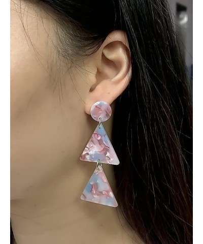 Acrylic Double Triangle Dangle Earrings for Women Girls Resin Geomentric Round Circle Tassel Drop Dangling Stud Hypoallergeni...