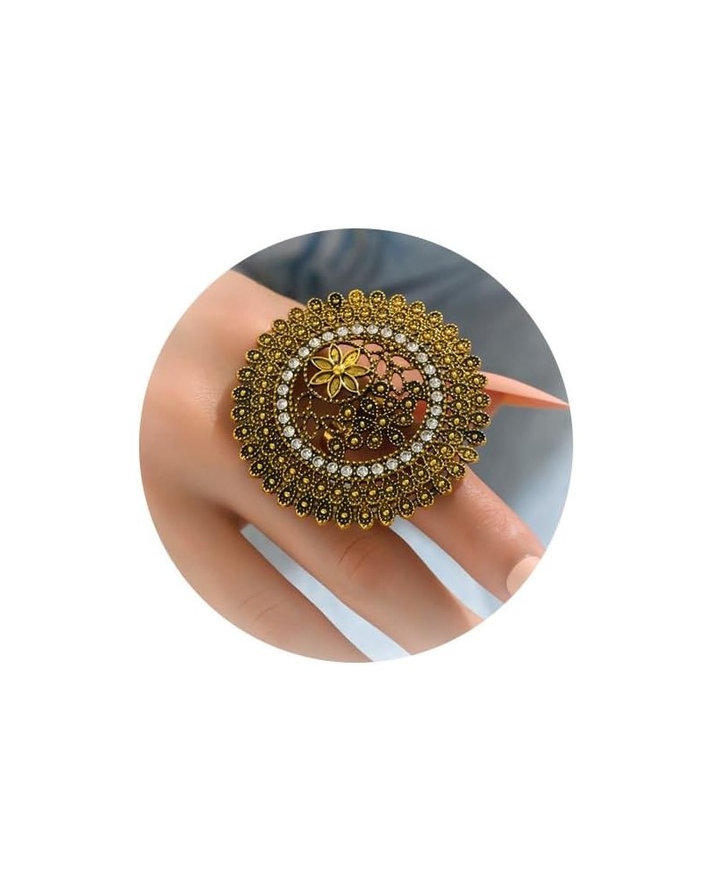 Gold Statement Ring Vintage Ethnic Ring for Women Indian Ring Chunky Ring Big Flower Ring Gold Flower Ring Jewelry Gift for G...