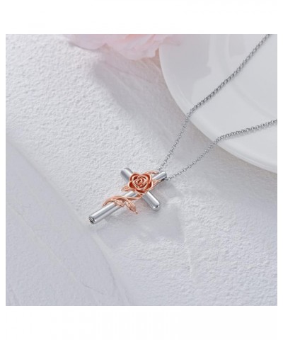 Sunflower Rose Flower Cross Cremation Jewelry 925 Sterling Silver Urn Necklace Keepsake Ashes Hair Memorial Pendant Always in...