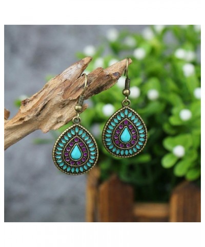 Ethnic Enamel Hook Earring Bohemian Vintage Drop Dangle Earrings Boho Retro Flower Ethnic Charms Earring for Women Girls Ligh...