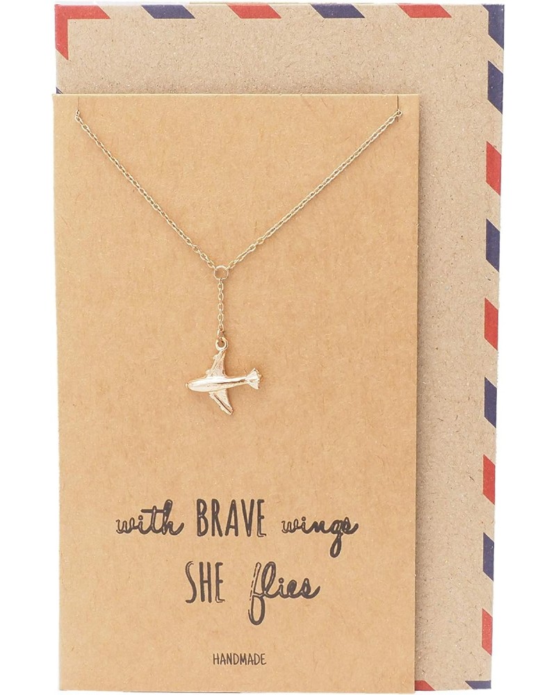 Brave Lariat Necklace with Airplane Pendant for Women, Gift for Friends, Comes with Inspirational Quote, Rose Gold $17.61 Nec...