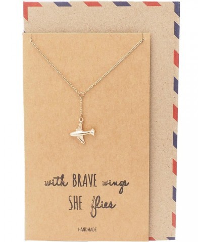 Brave Lariat Necklace with Airplane Pendant for Women, Gift for Friends, Comes with Inspirational Quote, Rose Gold $17.61 Nec...