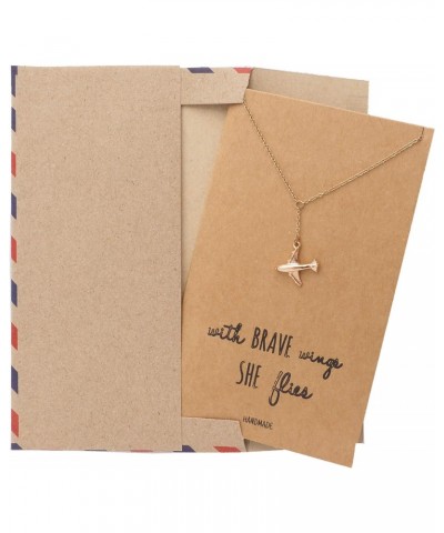 Brave Lariat Necklace with Airplane Pendant for Women, Gift for Friends, Comes with Inspirational Quote, Rose Gold $17.61 Nec...