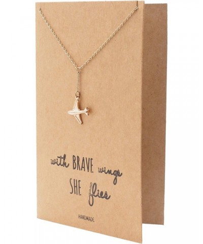 Brave Lariat Necklace with Airplane Pendant for Women, Gift for Friends, Comes with Inspirational Quote, Rose Gold $17.61 Nec...