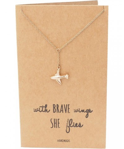 Brave Lariat Necklace with Airplane Pendant for Women, Gift for Friends, Comes with Inspirational Quote, Rose Gold $17.61 Nec...